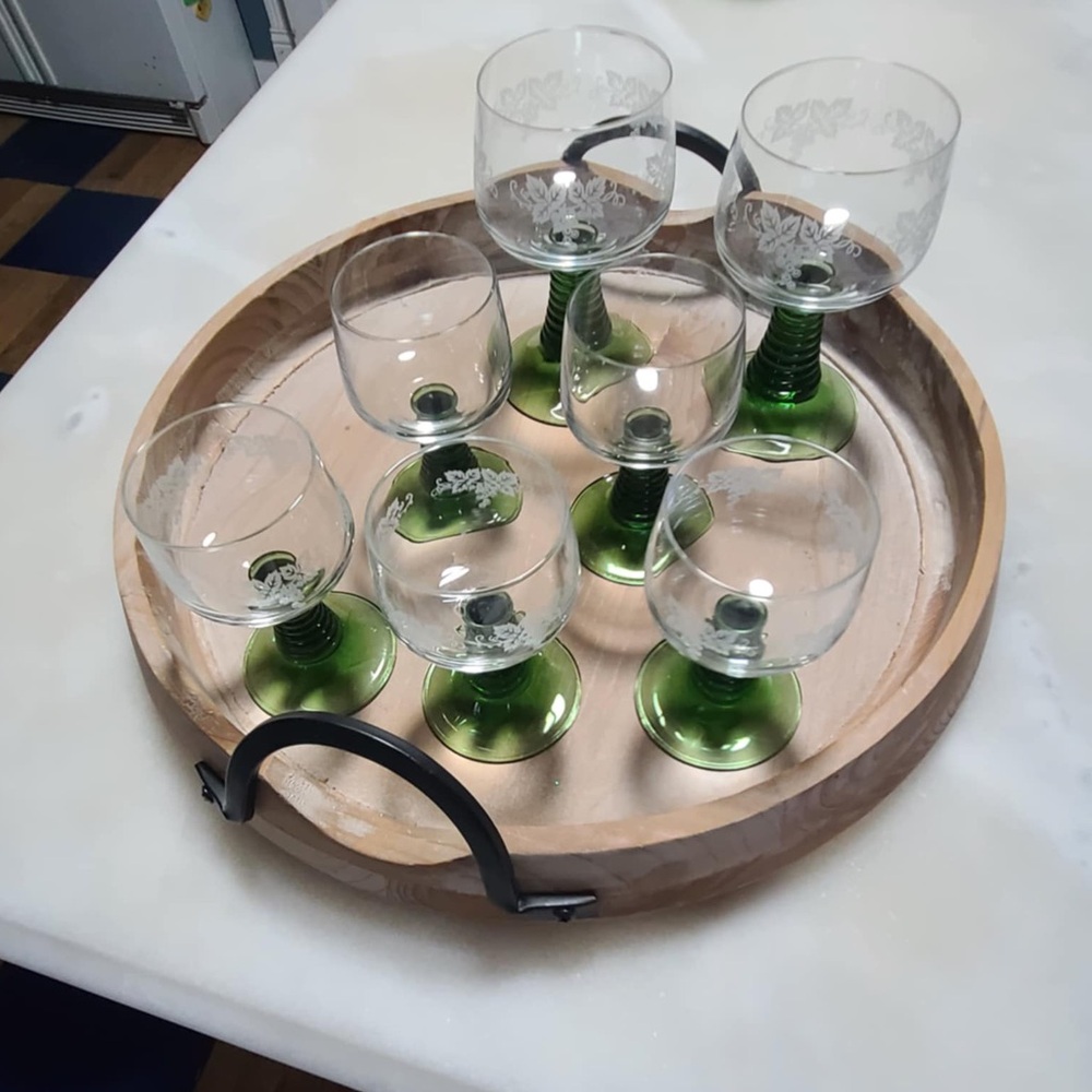 7 Vintage Roemer Schott Zwiesel Glasses German 5 w Etched Grapevines & 2 Clear.